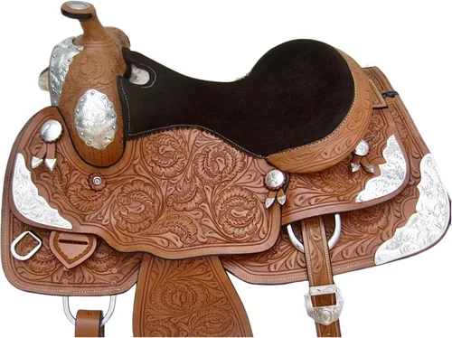 Vista 2 de AHS us Presentamos la nueva silla de montar Western Barrel Cum Show decorada con herramientas, tallado y placas de plata.