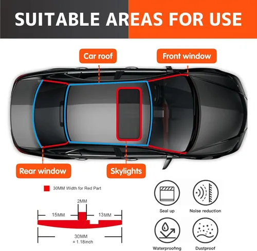 Vista 3 de Burlete para automóvil de 30MM - Sello de goma para parabrisas delantero y trasero del automóvil, adhesivo de goma en forma de T, cubierta de sello
