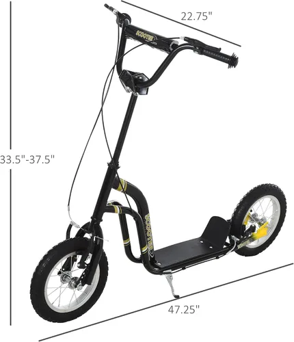 Vista 7 de Aosom Patinete con Frenos Duales de Pinza Delanteros y Traseros, Patinete de Ruedas Grandes para Edades 5+, Rueda Delantera Inflable de 12 Pulgadas