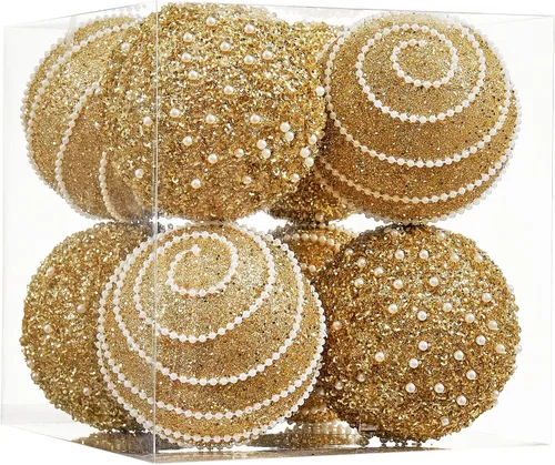 Vista 13 de Adornos de bolas de Navidad dorados, adornos de bolas de Navidad decoraciones irrompibles de plástico colgantes perlas para fiestas de Navidad