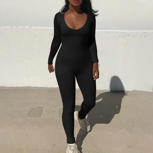 Vista 3 de PrimaveraVerano Moda Mujer Manga Larga Slim Fit Hip Lift Conjoined Body Pants Plus Mono