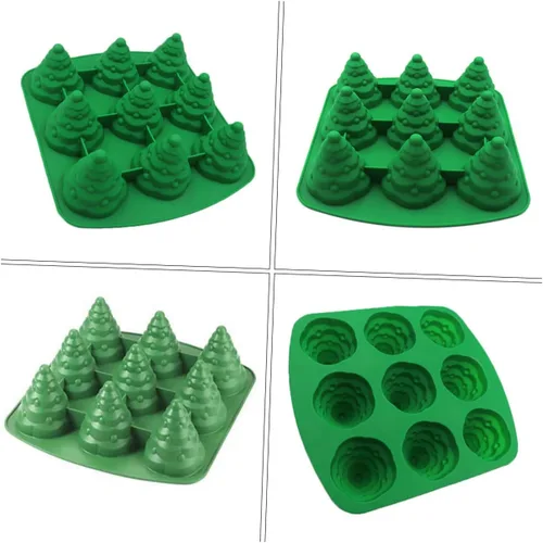 Vista 2 de Molde de cubo de hielo para pastel de árbol de Navidad, moldes de chocolate para hornear árbol de Navidad, molde de postre de silicona, moldes