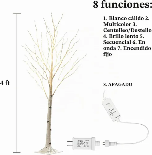 Vista 3 de LITBLOOM Árbol de abedul iluminado con ramas enchufables con 8 funciones, de 4 pies, 200 luces LED blancas cálidas y multicolor para decoración