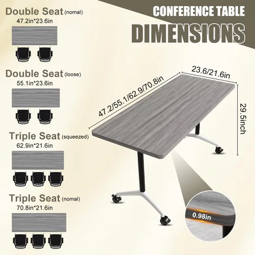 Vista 2 de 2Pack Folding Conference Table, 47.2in Modular Training Table with Wheels Grey