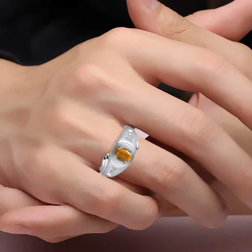 Vista 2 de Rylos Anillos para hombre, anillos de oro blanco de 14 quilates, estilo clásico de diseñador de 0.315 x 0.236in, piedras preciosas ovaladas