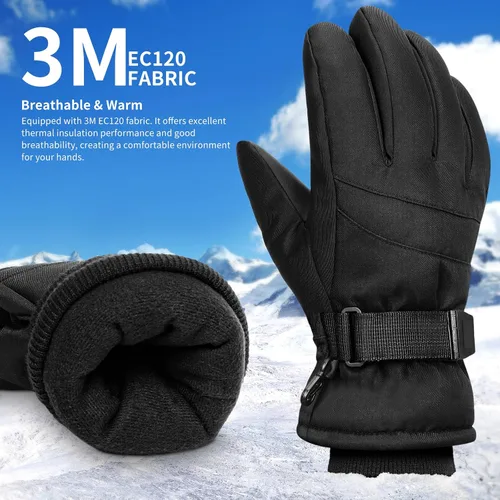 Vista 2 de Guantes de esquí, impermeables, compatibles con pantalla táctil, relleno de 3M EC120, cuerda antipérdida para padres e hijos