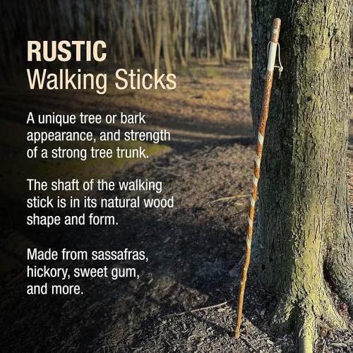 Vista 6 de Brazos Rustic Wood Walking Stick, Twisted Sassafras, Traditional Style Handle, for Men & Women, Made in The USA