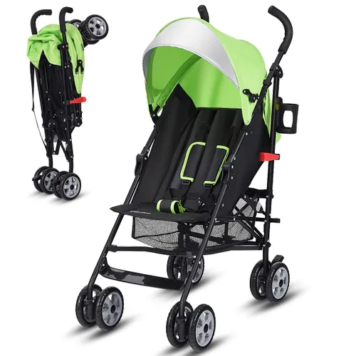 Vista 9 de BABY JOY Cochecito ligero, cochecito de viaje compacto, cochecito de bebé con respaldo ajustable y toldo, soporte para tazas, cesta de Negro
