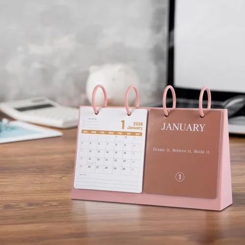 Vista 5 de Calendario de Escritorio Pequeño 2026 de Enero a Diciembre, Calendario Mensual Decorativo de Voltear para Escritorio con Citas Motivacionales, Linda