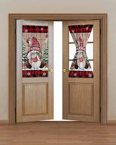 Vista 2 de Cortinas de puerta francesa de Navidad para ventana de puerta, panel de cortina con bolsillo para barra con alzapaños para luz lateral delantera