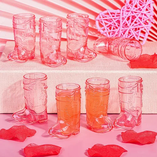 Vista 4 de 24 vasos de plástico para botas vaqueras de 1 onza, tazas de cerveza de plástico occidental, tazas reutilizables para botas de vaquero para vaquera