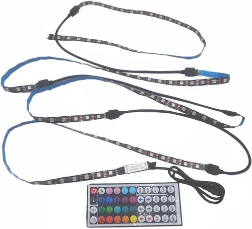 Vista 2 de Tira de luz LED RGB de 5 V 5050 USB con control remoto de 44 teclas, 4 luces precortadas de 1.64 pies/6.56 pies, cinta de retroiluminación para TV