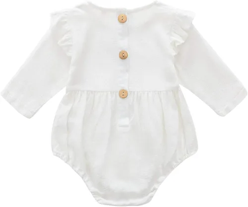 Vista 2 de Simplee kids Mameluco unisex de algodón y lino hecho a mano para bebé, overol de manga larga de color liso