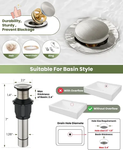 Vista 5 de gotonovo Grifo de lavabo Vessel Moderno Grifo de baño alto de una sola manija con un agujero de acero inoxidable para lavabo de baño en RV Mezclador