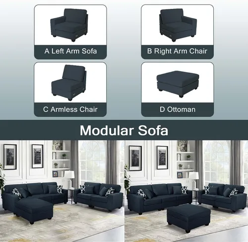 Vista 6 de Legend Vansen - Sofá seccional modular en forma de U con otomano, sofá de esquina reversible moderno para sala de estar (Antracita, 2+3 con otomano)