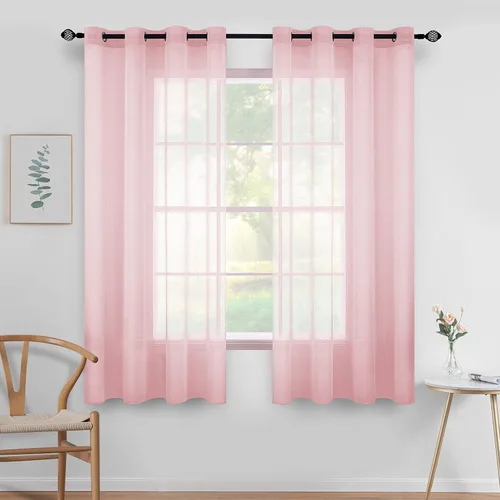 Vista 35 de MIULEE 2 paneles de cortinas semitransparentes beige para ventana, elegantes con ojales en la parte superior, cortinas de gasa