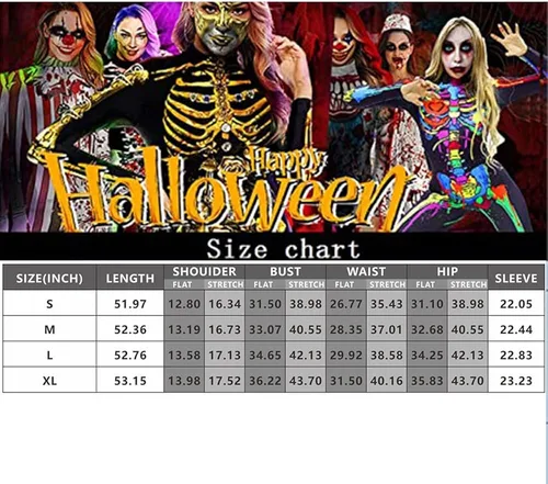 Vista 6 de CUEPANDA Disfraz de Halloween para mujer, disfraz de esqueleto, overol de manga larga con estampado 3D de calavera, traje de cosplay