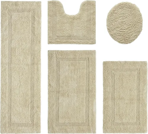 Vista 332 de Better Trends - Juego de 2 alfombras de baño 100% algodón, extra suaves, con borlas, de 17" x 24", alfombra de baño superabsorbente y reversible