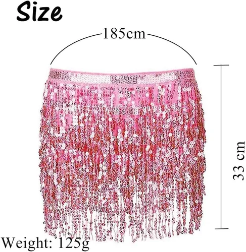 Vista 2 de RELBCY Falda de cadera con lentejuelas y flecos, con borlas, para mujeres y niñas.