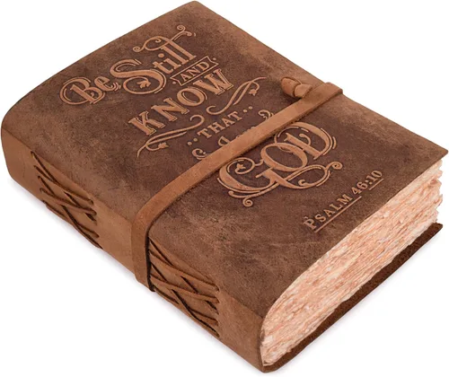Vista 12 de LEATHER VILLAGE Diario de cuero vintage con Salmo 46:10, versículo de la Biblia en relieve, diario de oración cristiana para mujeres y hombres, 200