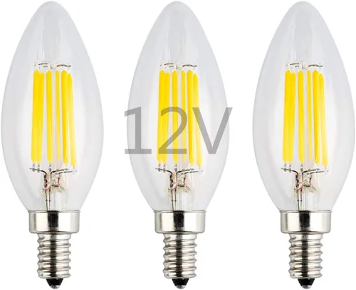 Vista 8 de Bombilla LED de bajo voltaje de 12 voltios, CA/CC 12 V, 6 W 600 Lm, regulable, luz blanca cálida, base pequeña E12, punta de llama de vidrio