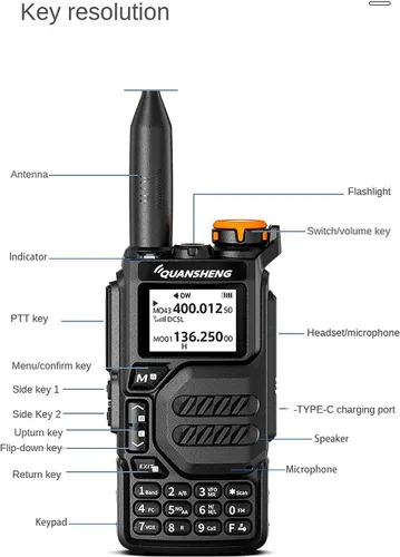Vista 4 de QUANSHENG UV-K5 - Radio de mano de doble banda de 5 W, radio bidireccional para adultos, recepción de banda de aire (AM/FM), alerta meteorológica