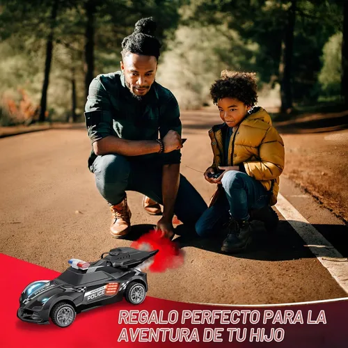 Vista 7 de Coche de policía de juguete con control remoto con efecto de humo y luces LED, auto RC recargable rápido para niños, neumáticos de goma
