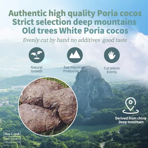 Vista 5 de Hee Creek Poria Cocos - Poria Cocos Fu Ling, color blanco silvestre seleccionado a mano, 12.7 onzas, sin azufre, ayuda a eliminar la humedad