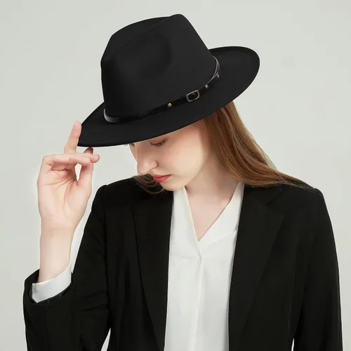 Vista 6 de Sombreros Fedora de ala ancha para mujeres y hombres, sombrero de vestir de dos tonos, sombrero de fieltro de Panamá en dos tamaños Audlt