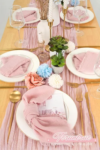 Vista 7 de Paquete de 40 servilletas de tela rosa de algodón y lino a granel de 16.5 x 16.5 pulgadas, servilletas de gasa hechas a mano con flecos, de algodón