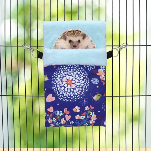 Vista 2 de Wontee Saco de dormir para mascotas pequeñas, saco de dormir cálido para hámsters, erizos, planeadores de azúcar, ardillas (M, alce azul)