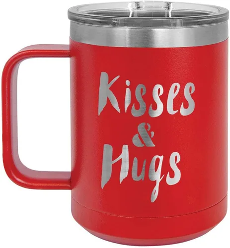 Vista 7 de KISSES AND HUGS Coral 15 oz Taza de café w/tapa deslizante Taza de café de viaje aislada Ideas de regalos de cumpleaños o Navidad de mujeres u