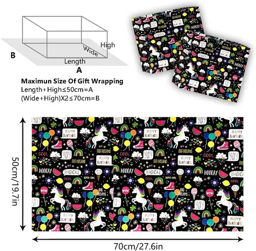 Vista 2 de WDNUKEE Papel de regalo de feliz cumpleaños para niños, niñas y niños, 6 hojas de papel de regalo de cumpleaños para niños, plegado plano de 20 x 28