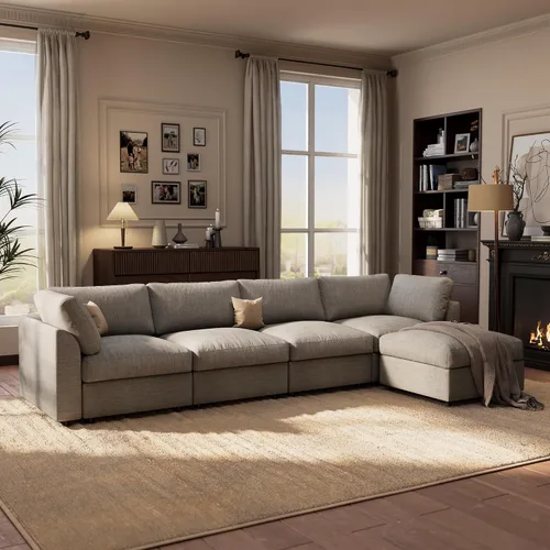 Vista 13 de Sofá modular Cloud de 100 pulgadas con reposabrazos curvo, moderno sofá modular con otomana de almacenamiento, cómodo sofá de nube de gran