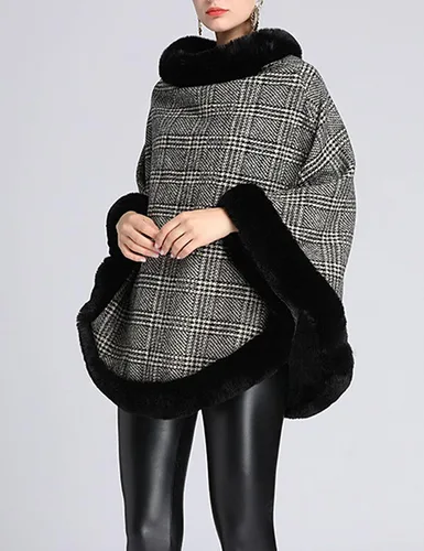 Vista 3 de Gihuo Capa de poncho a cuadros para mujer capa de chal de piel sintética de lujo