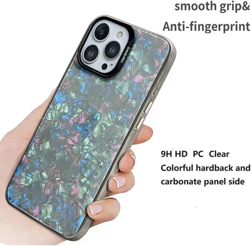 Vista 4 de Funda para iPhone 15 Pro Max, con purpurina nacarada, patrón colorido de chippy láser, delgada, resistente, apta para bolsillo, fundas de 6.7