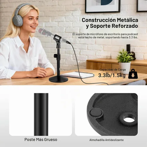 Vista 3 de NEEWER Soporte de micrófono de escritorio, soporte de micrófono de mesa ajustable con clip y adaptador de 3/8 a 5/8 pulgadas compatible con Blue