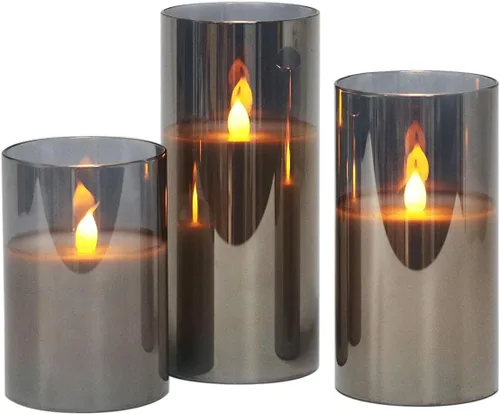 Vista 2 de Velas LED sin llama de cristal gris con 36 luces LED de perlas blancas Glarand Fairy String Lights para bodas, fiestas de Navidad y eventos