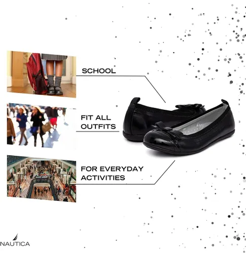Vista 4 de Nautica Zapatos bajos de bailarina para niña, zapatos de ballet Mary Jane para bebés, niños pequeños y niños grandes, ligeros y cómodos