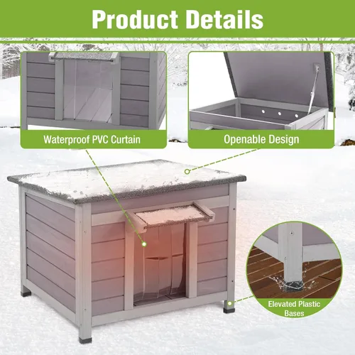 Vista 5 de GUTINNEEN Casa para gatos aislada para exteriores con triple capa - Refugio para gatos resistente a la intemperie con forro aislante, base elevada
