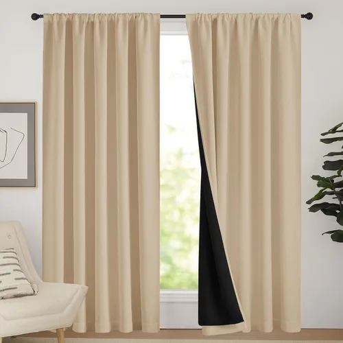 Vista 118 de NICETOWN Biscotti Beige 100% Cortinas opacas de 45" de largo para cocina, bolsillo con varilla para sótano completamente opaco, cortinas térmicas