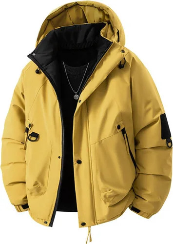 Vista 3 de Chaqueta de snowboard para hombre, impermeable, con aislamiento, para invierno, con capucha, ropa de montaña, con forro polar, carga de trabajo