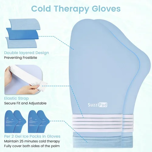 Vista 5 de Suzzipad Calcetines de terapia de frío y bolsa de hielo para manos, guantes de enfriamiento para quimioterapia, gorras para aliviar el estrés