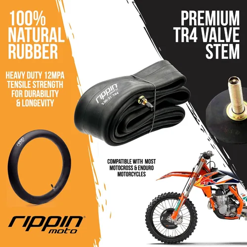 Vista 3 de Rippin Moto Tubo de motocicleta resistente 90/90-21 o 80/100-21 (3.00 x 21), goma natural de alta calidad de 0.118 pulgadas de grosor, válvula TR4