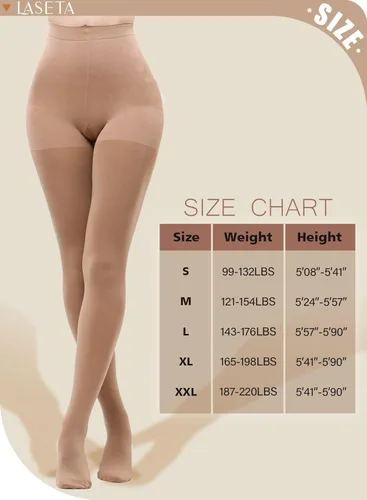 Vista 7 de LASETA Medias para mujer, 120D, con control superior, pantimedias opacas para invierno, 2 pares