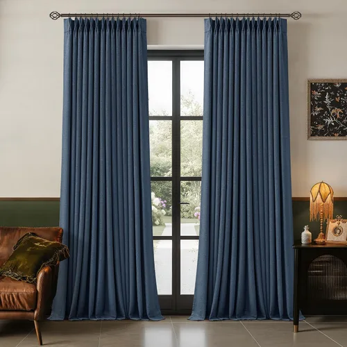 Vista 201 de Juego de 2 paneles de cortinas plisadas negras de 80 pulgadas para sala de estar, cortinas plisadas de lino con forro de 80 pulgadas de largo, 100%