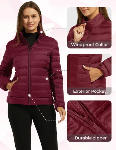 Vista 6 de Wantdo - Chaqueta corta de plumón ultra ligera para mujer empaquetable