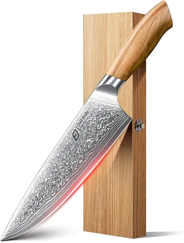 Vista 8 de Juego de cuchillos de cocina de Damasco Emojoy, 3 piezas de cuchillos de chef japoneses, cuchillo de 67 capas de Damasco con mango de madera