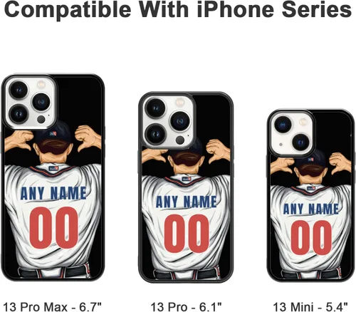 Vista 2 de Custome - Funda de teléfono de béisbol, diseño creativo de béisbol deportivo con número de estrella para iPhone 11, 12, 13, 14, 15 Pro Max Plus Mini