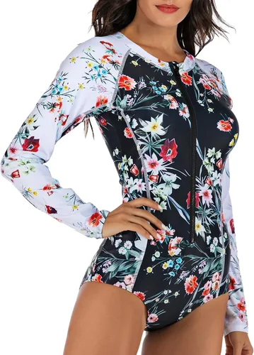 Vista 2 de Traje de baño de manga larga para mujer, con protección solar UPF 50+, con parte inferior de bikini